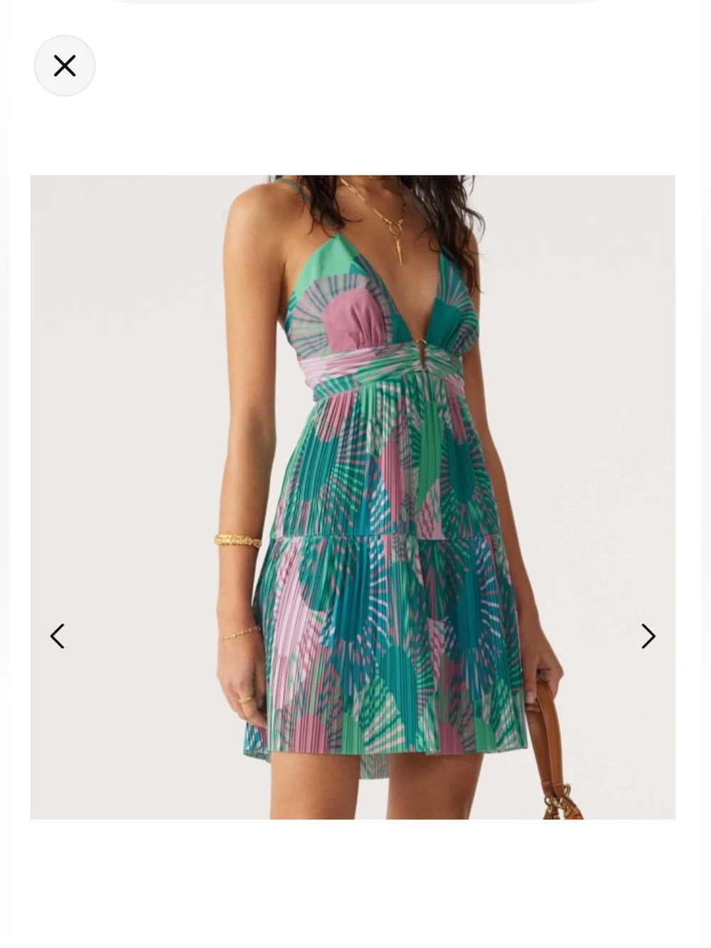 ba&sh Green and Pink Backless Pleated Mini Dress